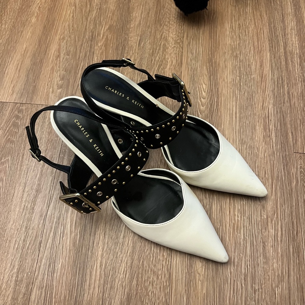 CHARLES & KEITH Studded Slingback Heel White